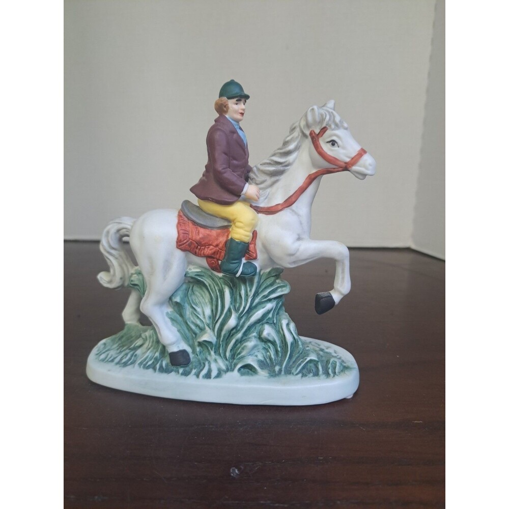 1950s Beswick Huntsman In Brown Coat On White Horse Bisque Figurine